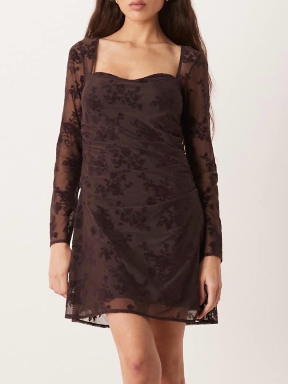 Abercrombie & Fitch Brown Plum Floral Lace Mini Dress Bra-Free